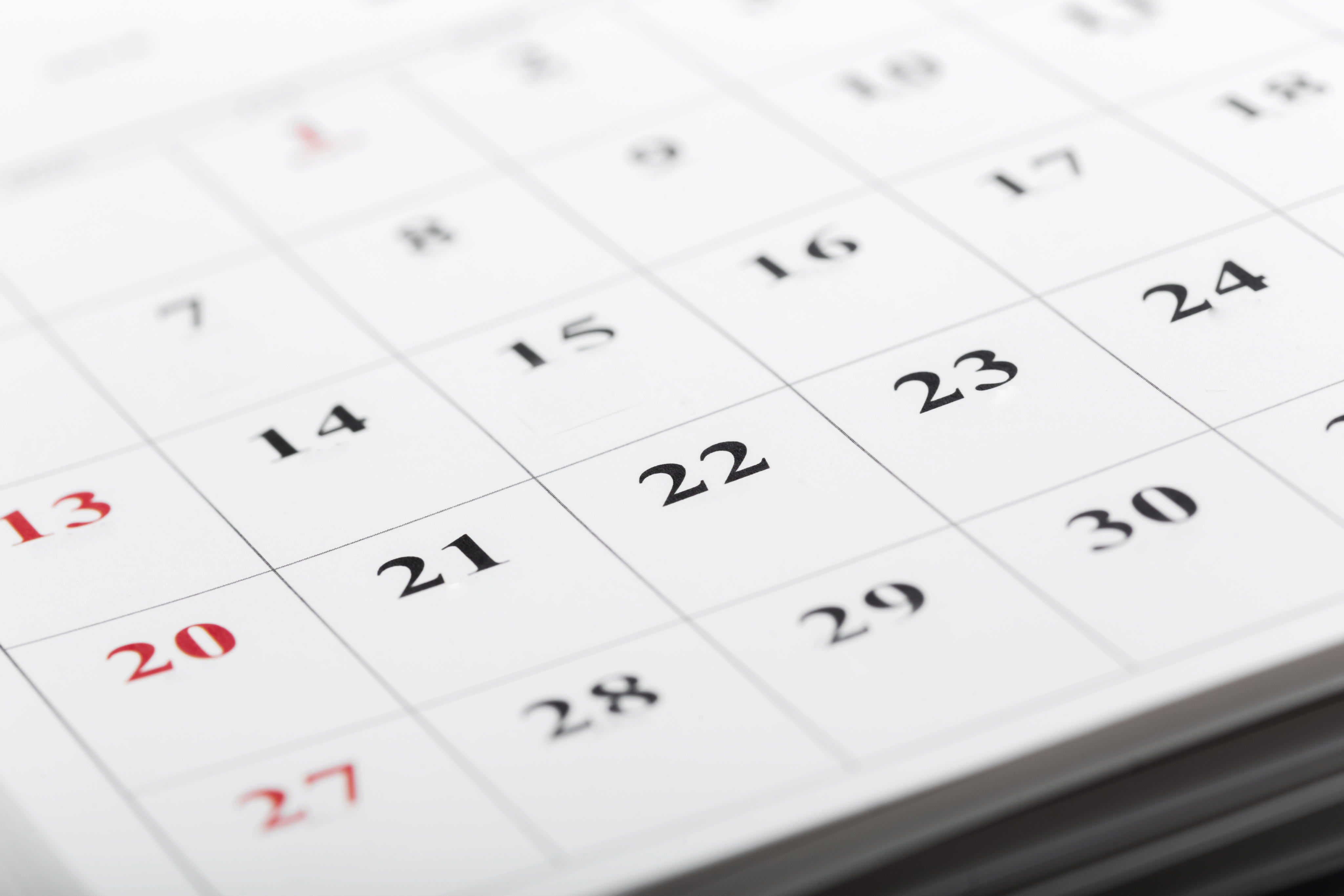 Financial calendar example